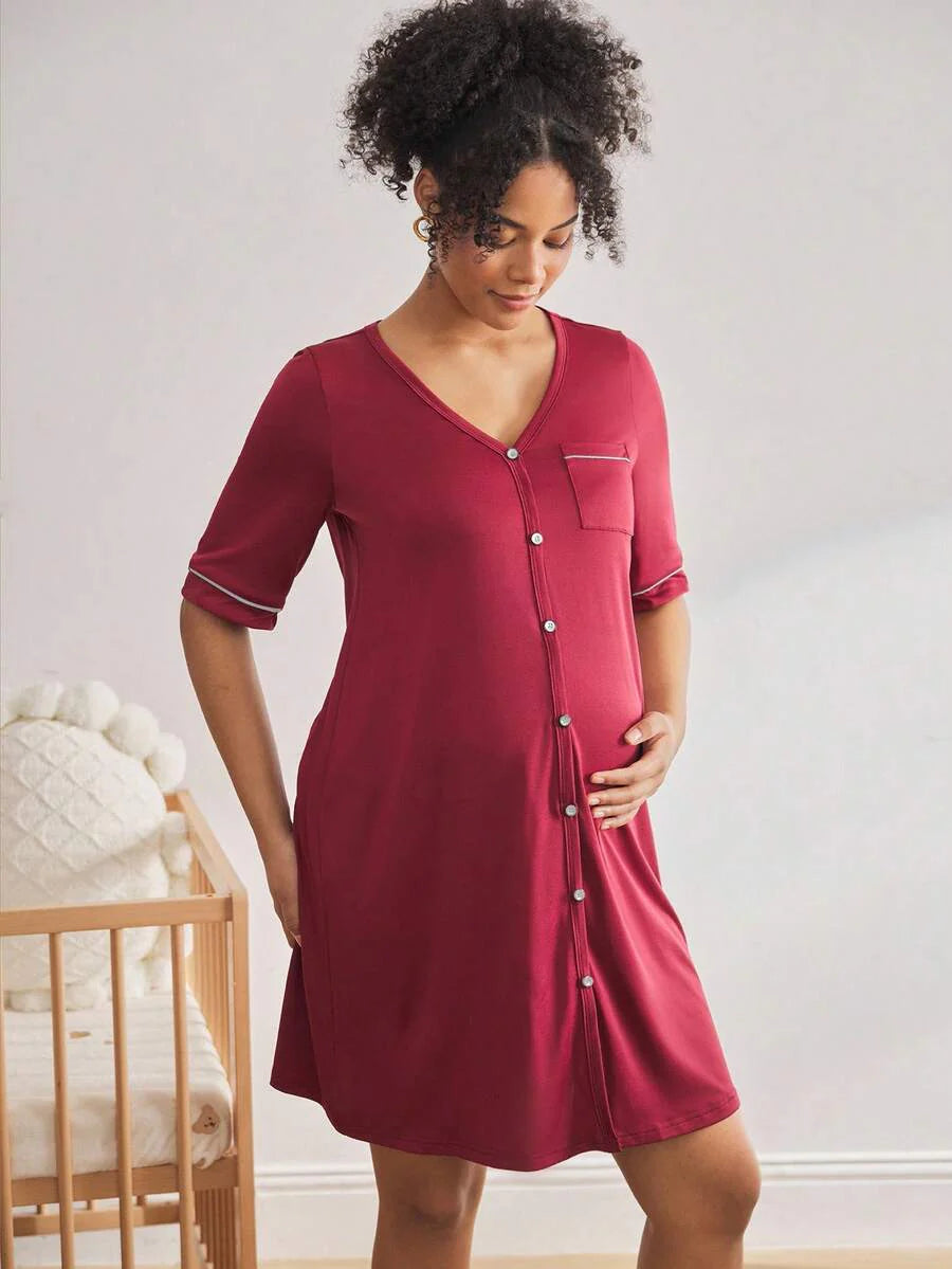 Maternity Breastfeeding Loungewear Set Women Short Sleeve Top and Knee Length Jumpsuit Pajamas