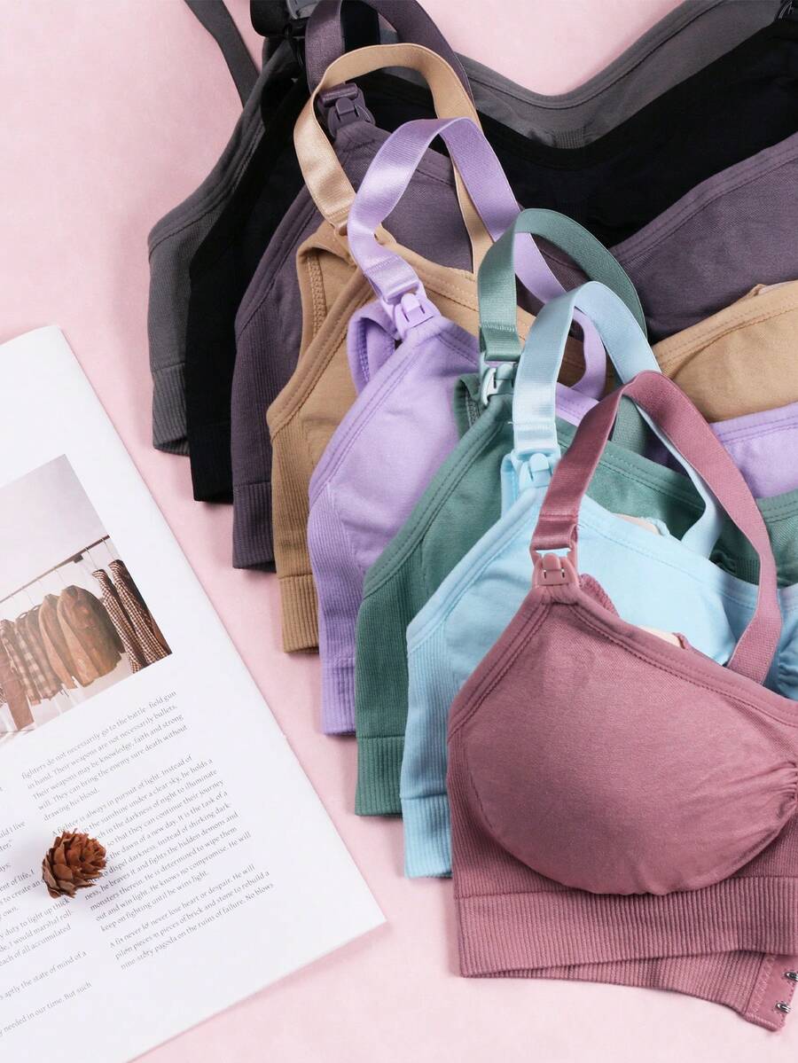 Maternity Nursing Bra 8 Pack - V Neck Seamless Nylon Front Clasp Wireless Lift Support