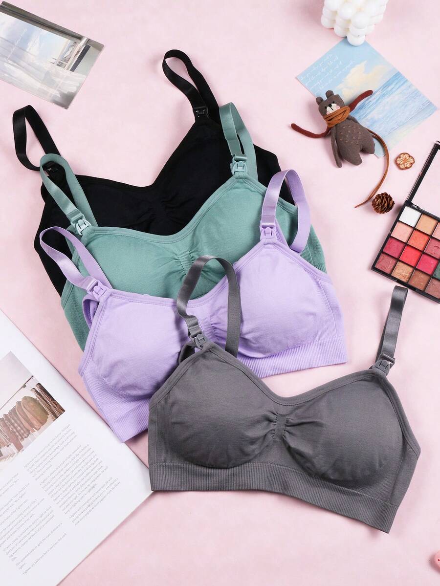 Maternity Nursing Bra 8 Pack - V Neck Seamless Nylon Front Clasp Wireless Lift Support