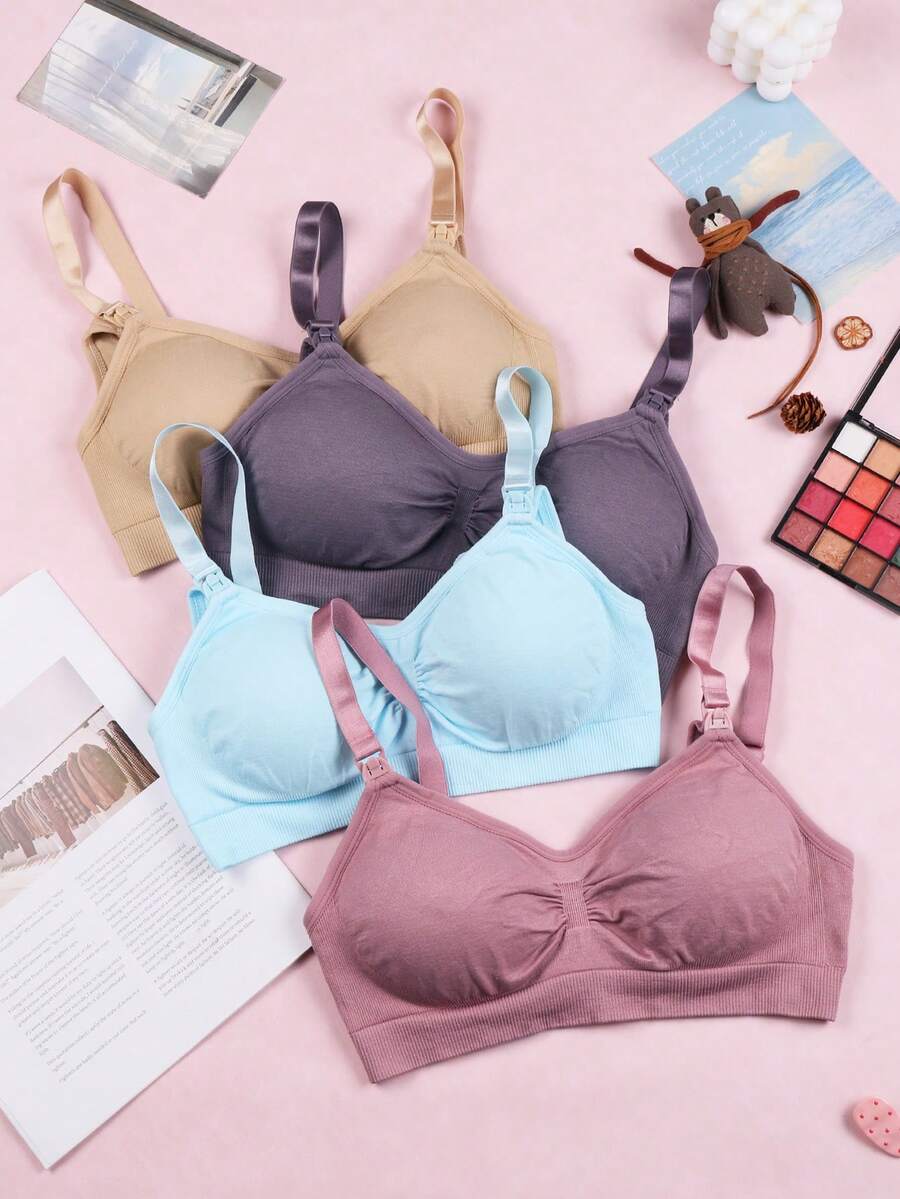 Maternity Nursing Bra 8 Pack - V Neck Seamless Nylon Front Clasp Wireless Lift Support