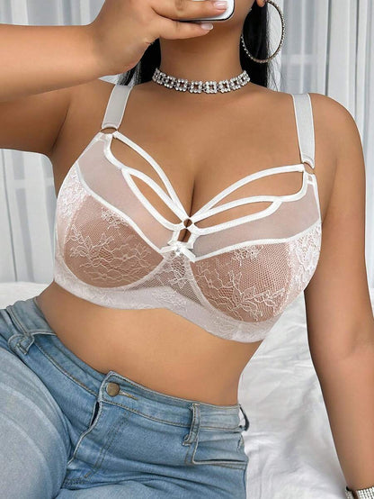 Women's Plus Size Lace Patchwork Underwire Bra - Elegant Lifting Lingerie
