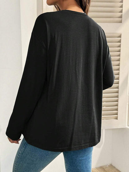 Black Cotton Mama Letter Nursing Sweatshirt Loose Fit Round Neck Long Sleeve Breastfeeding Top for New Moms Casual Maternity Streetwear