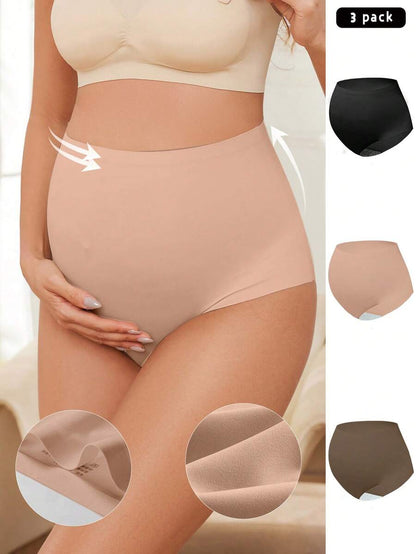Maternity Panties 3 Pack - High Waist Multi-Color Knitted Thin Breathable Soft Stretch, Daily Wear