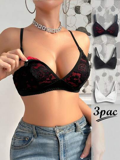 3PCS Maternity Floral Lace Nursing Bra Set Women Comfortable Breastfeeding Support Bra Set