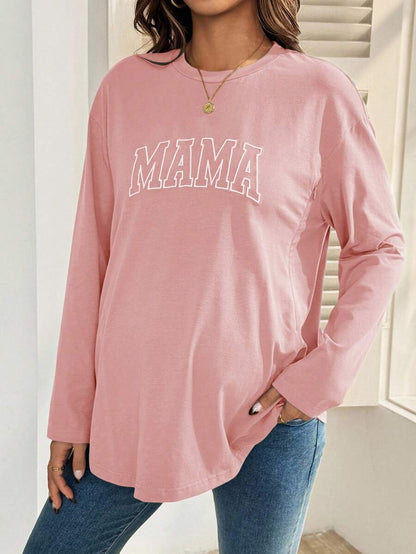 Black Cotton Mama Letter Nursing Sweatshirt Loose Fit Round Neck Long Sleeve Breastfeeding Top for New Moms Casual Maternity Streetwear