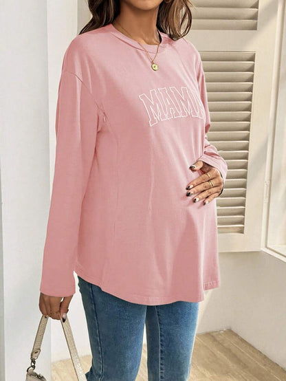 Black Cotton Mama Letter Nursing Sweatshirt Loose Fit Round Neck Long Sleeve Breastfeeding Top for New Moms Casual Maternity Streetwear