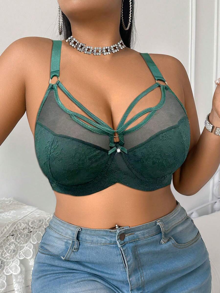 Women's Plus Size Lace Patchwork Underwire Bra - Elegant Lifting Lingerie