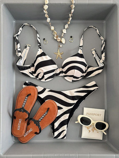 Bellisia Summer Beach Zebra Striped Underwire Bikini Set
