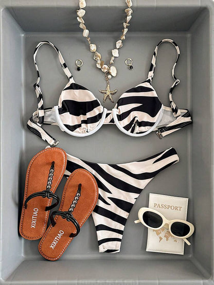 Bellisia Summer Beach Zebra Striped Underwire Bikini Set