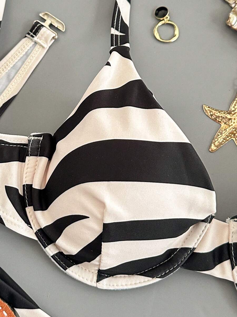 Bellisia Summer Beach Zebra Striped Underwire Bikini Set