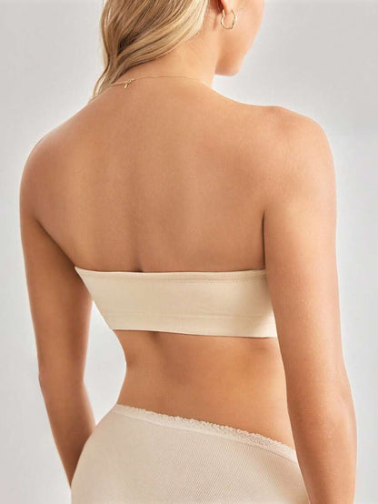 Maternity Bandeau Nursing Bra - Seamless Strapless High Elasticity Ruched Minimalist, Skin Tone