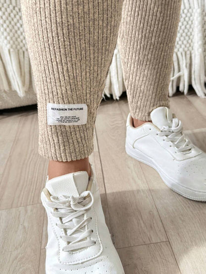 Plus Size Ribbed Knit Ultra High Waist Maternity Leggings - Adjustable Slim Fit Office Pants
