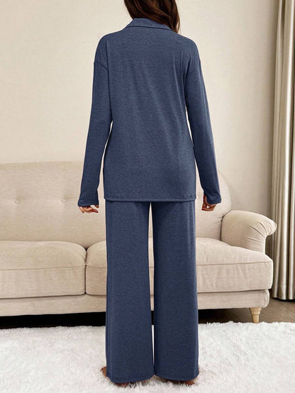 Green Maternity 2-Piece Lounge Set - V-Neck Long Sleeve Top and Pants Pajama Set - Soft Casual Maternity Sleepwear for Spring and Fall
