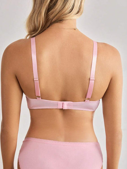 Maternity Nursing Bra - Contrast Lace Pink Wireless Push Up Breastfeeding, Cute Maternity Lingerie