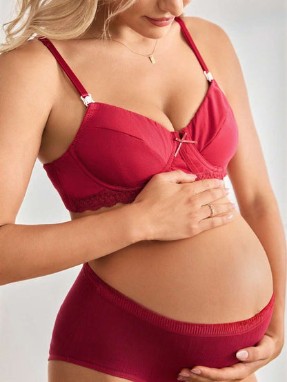 Maternity Christmas Nursing Bra - Lace Patchwork Bow Decor Comfortable Breastfeeding, Festive Support