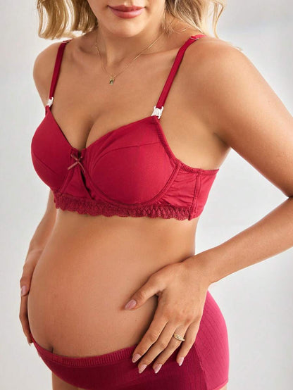 Maternity Christmas Nursing Bra - Lace Patchwork Bow Decor Comfortable Breastfeeding, Festive Support