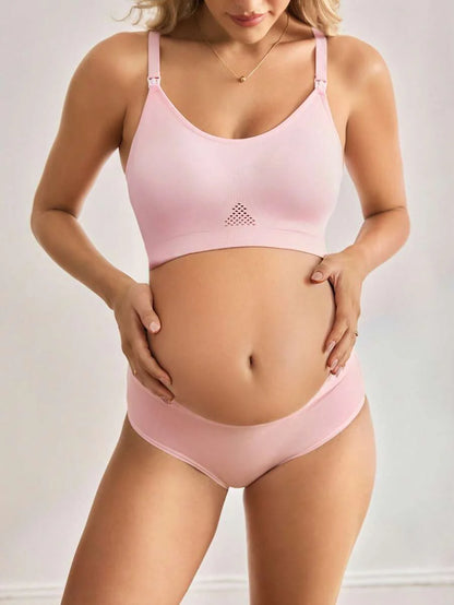 Maternity Nursing Bra - Pink Wireless Seamless Hollow Design High Elasticity, Minimizing Support