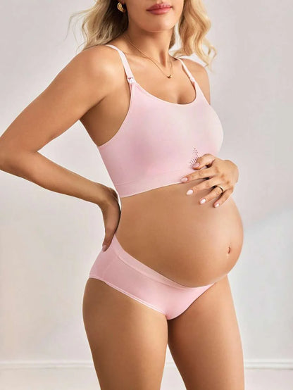 Maternity Nursing Bra - Pink Wireless Seamless Hollow Design High Elasticity, Minimizing Support
