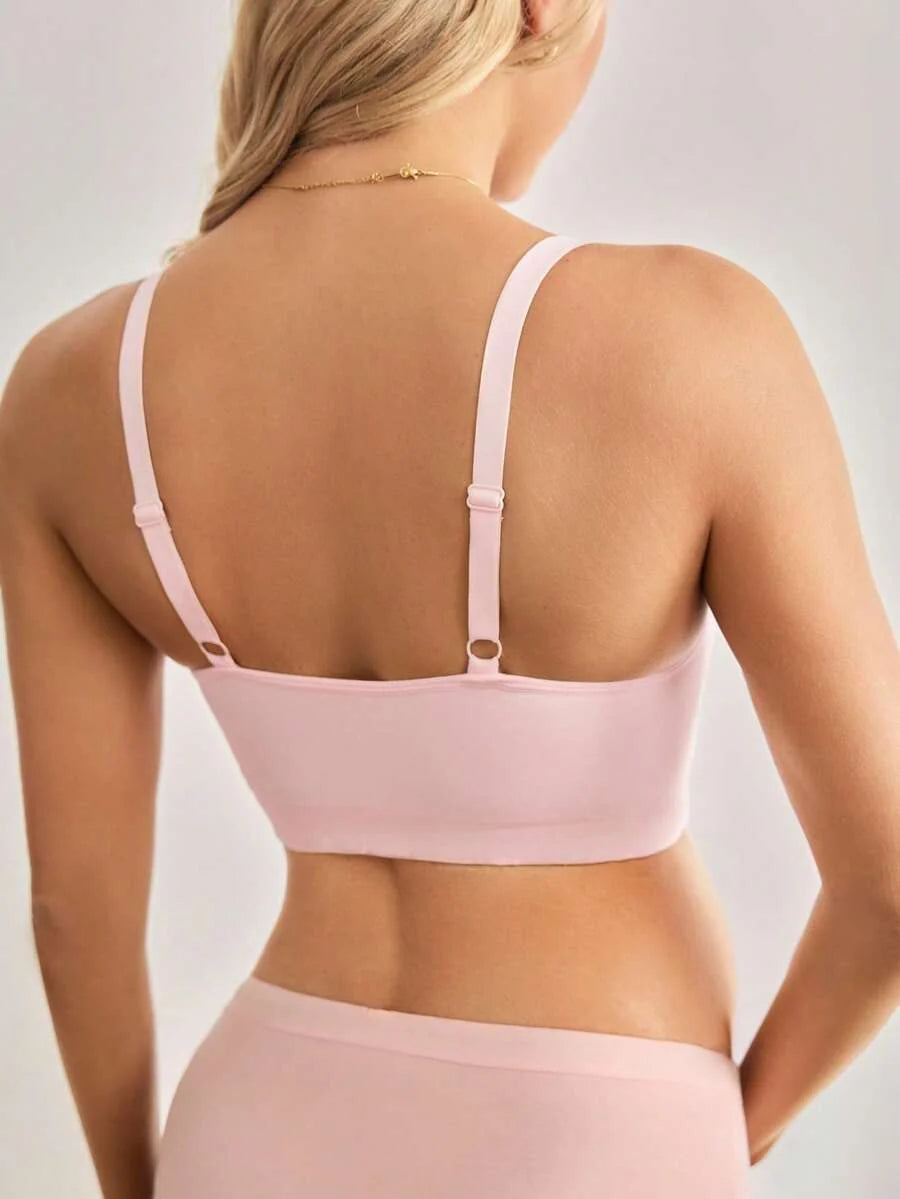 Maternity Nursing Bra - Pink Wireless Seamless Hollow Design High Elasticity, Minimizing Support