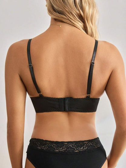 Black Lace Maternity and Nursing Bralette - Wireless High Stretch Floral Plant Pattern Backless Comfort Bra for Pregnancy
