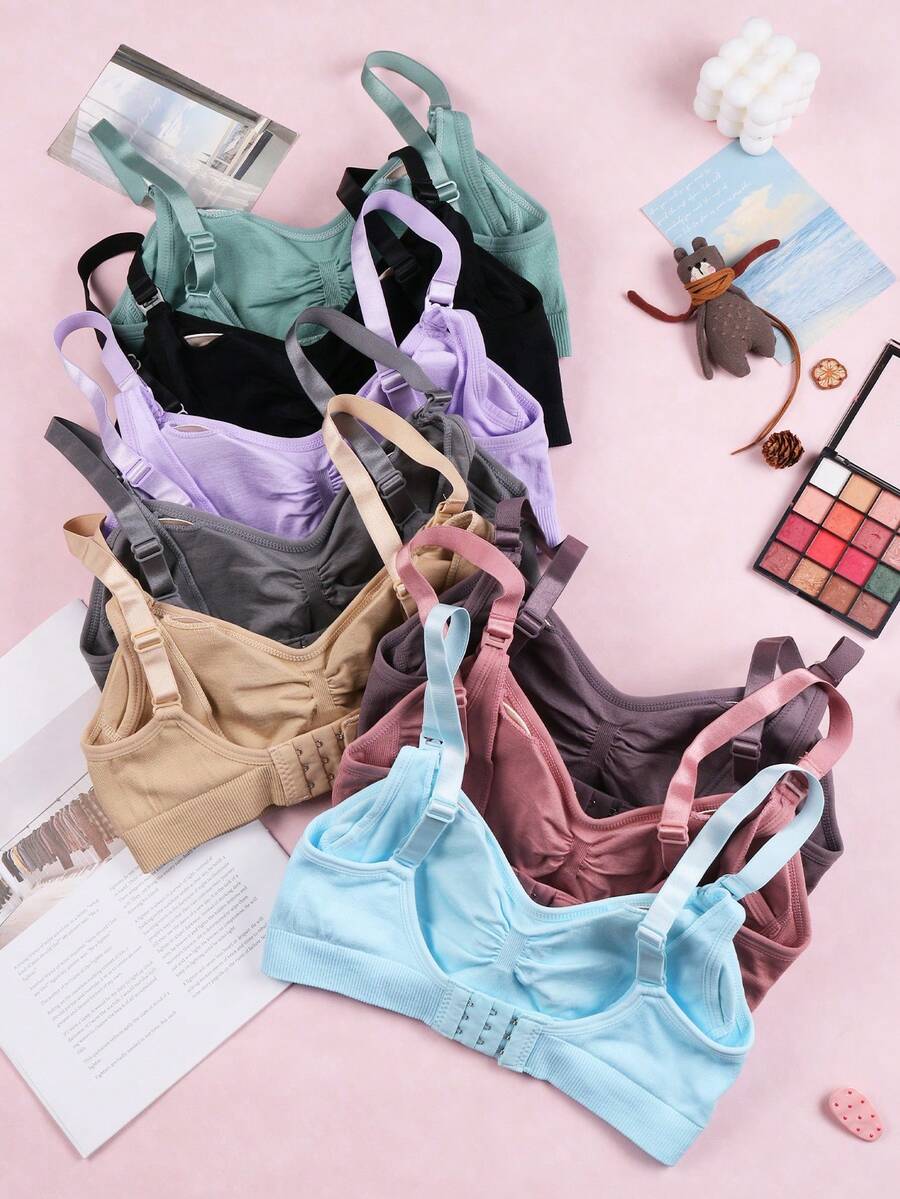 Maternity Nursing Bra 8 Pack - V Neck Seamless Nylon Front Clasp Wireless Lift Support