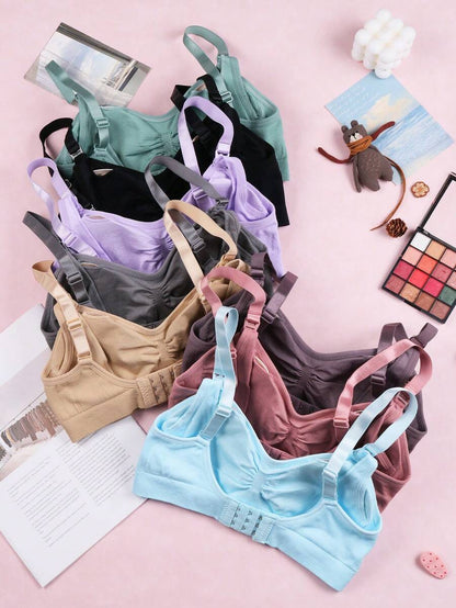 Maternity Nursing Bra 8 Pack - V Neck Seamless Nylon Front Clasp Wireless Lift Support