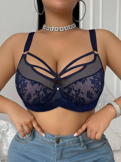 Women's Plus Size Lace Patchwork Underwire Bra - Elegant Lifting Lingerie
