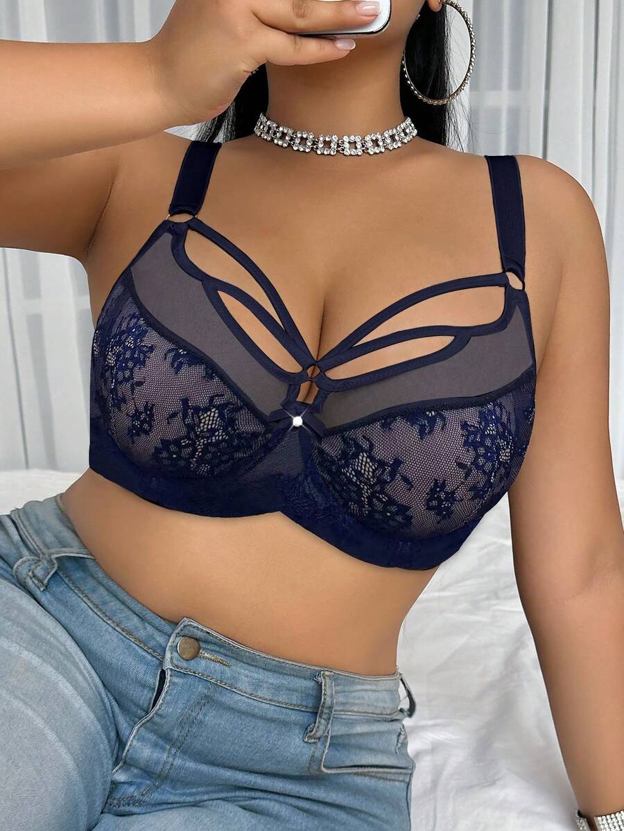 Women's Plus Size Lace Patchwork Underwire Bra - Elegant Lifting Lingerie