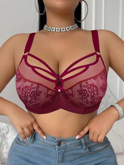 Women's Plus Size Lace Patchwork Underwire Bra - Elegant Lifting Lingerie