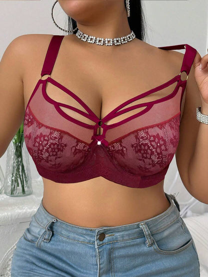 Women's Plus Size Lace Patchwork Underwire Bra - Elegant Lifting Lingerie