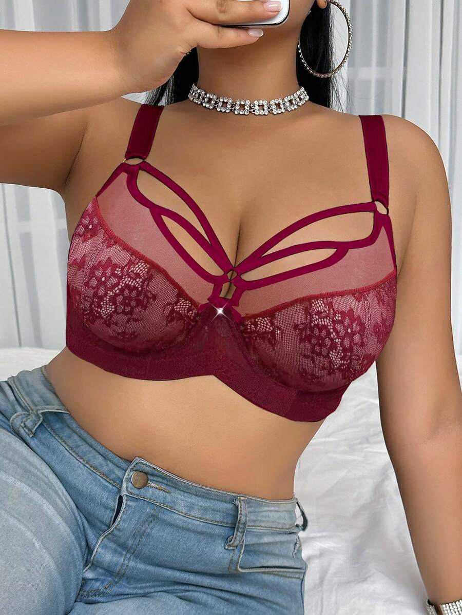 Women's Plus Size Lace Patchwork Underwire Bra - Elegant Lifting Lingerie