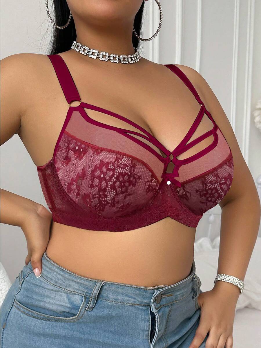 Women's Plus Size Lace Patchwork Underwire Bra - Elegant Lifting Lingerie