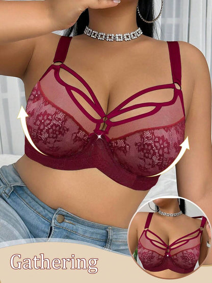 Women's Plus Size Lace Patchwork Underwire Bra - Elegant Lifting Lingerie