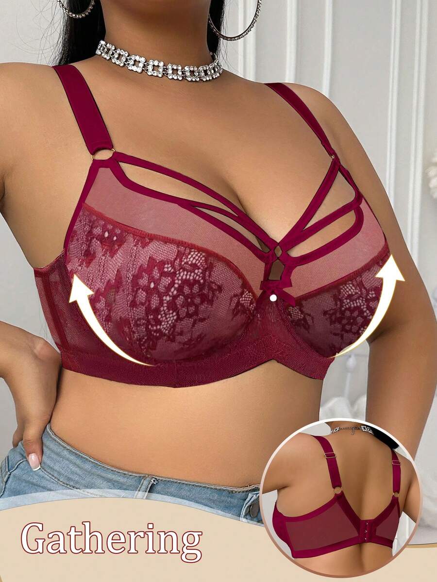 Women's Plus Size Lace Patchwork Underwire Bra - Elegant Lifting Lingerie