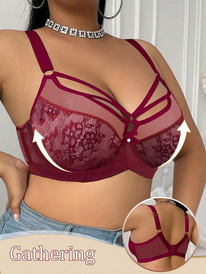 Women's Plus Size Lace Patchwork Underwire Bra - Elegant Lifting Lingerie