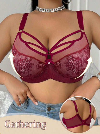 Women's Plus Size Lace Patchwork Underwire Bra - Elegant Lifting Lingerie
