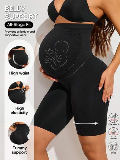 Plus Size Maternity Shapewear Shorts - High Waist Seamless Full Belly Panel