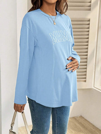 Black Cotton Mama Letter Nursing Sweatshirt Loose Fit Round Neck Long Sleeve Breastfeeding Top for New Moms Casual Maternity Streetwear