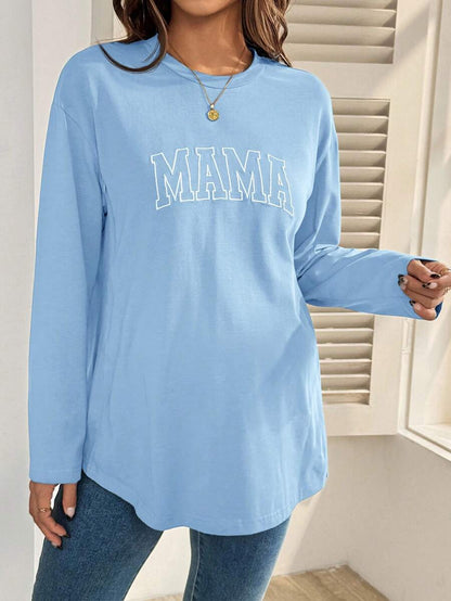 Black Cotton Mama Letter Nursing Sweatshirt Loose Fit Round Neck Long Sleeve Breastfeeding Top for New Moms Casual Maternity Streetwear