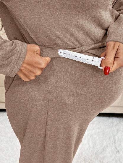 Green Maternity 2-Piece Lounge Set - V-Neck Long Sleeve Top and Pants Pajama Set - Soft Casual Maternity Sleepwear for Spring and Fall