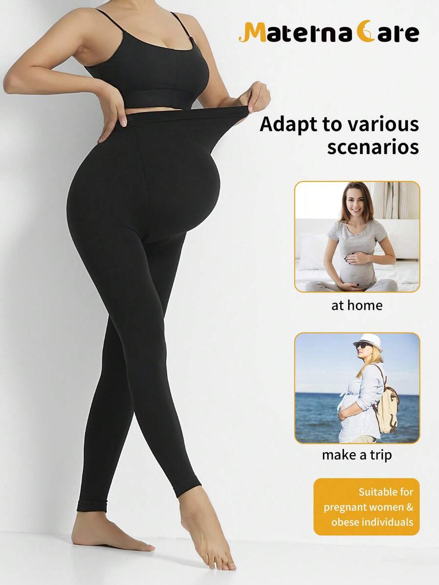 Maternity Thermal Lined 3/4 Tights - Belly Support Tummy Lift Skinny Leggings Warm, Cold Weather