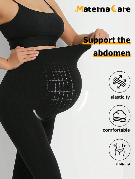 Maternity Thermal Lined 3/4 Tights - Belly Support Tummy Lift Skinny Leggings Warm, Cold Weather