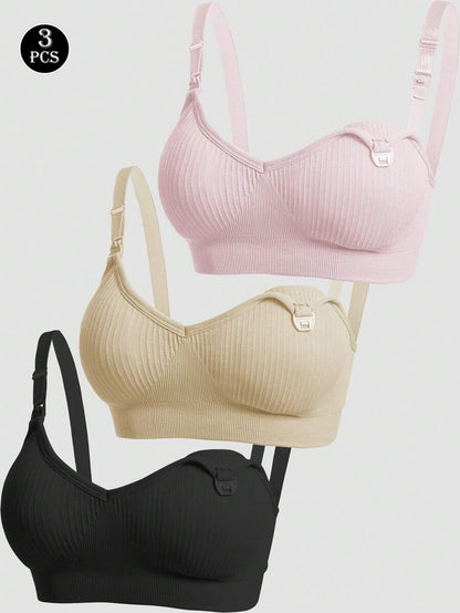 3-Pack Seamless Maternity Nursing Bras, Wireless Front-Snap Breastfeeding Sleep Bra with Removable Padding, Multicolor Set