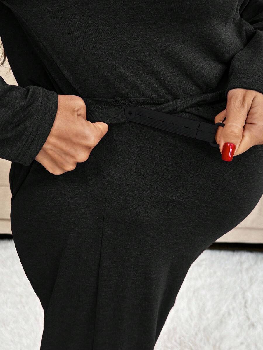 Khaki 2 Piece Maternity Loungewear Set - V-Neck Button Front Long Sleeve Top and Pants - Casual Loose Fit Maternity Sleepwear Suit