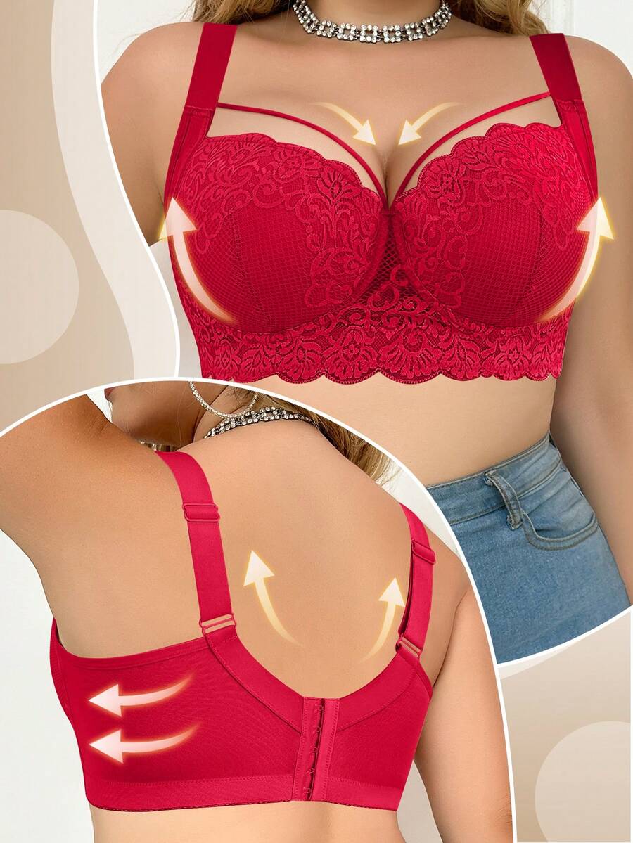 Women's Plus Size Comfortable Underwire Lace Bra - Elegant Full Coverage Support