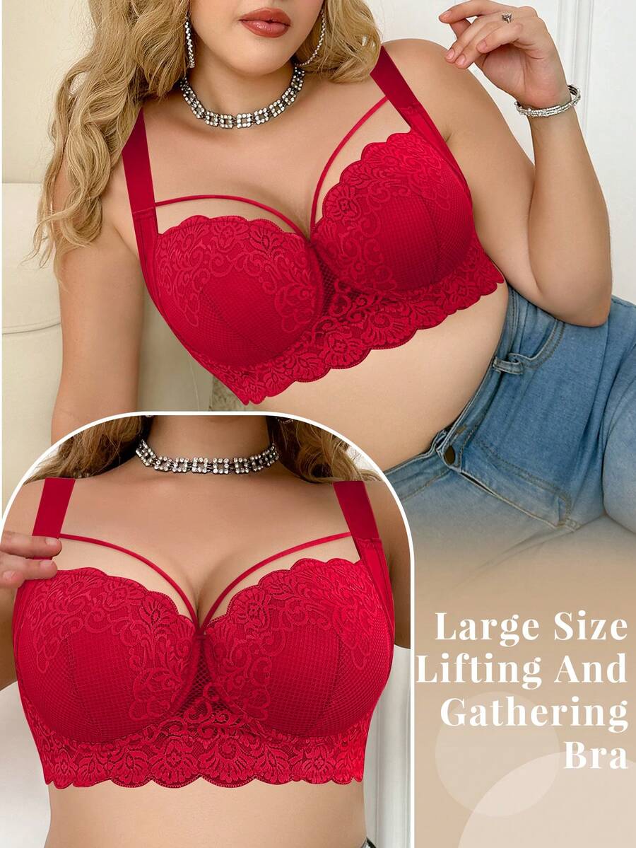 Women's Plus Size Comfortable Underwire Lace Bra - Elegant Full Coverage Support