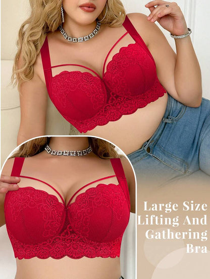 Women's Plus Size Comfortable Underwire Lace Bra - Elegant Full Coverage Support