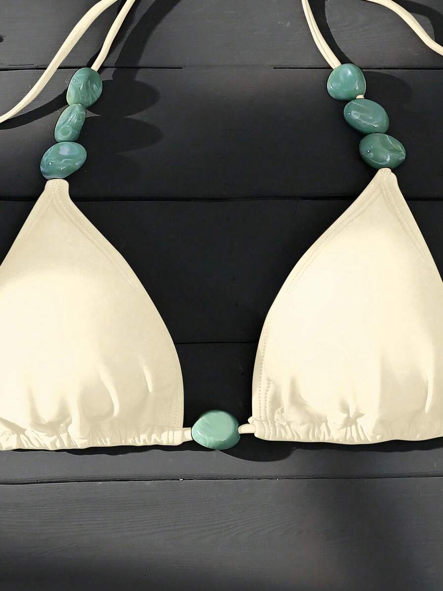 Swim Vcay Women's Summer Beach Halter Neck Tie Jade Marble Green Pattern Decor, Beach, Pool, Casual Party, Holiday, Spring/Summer