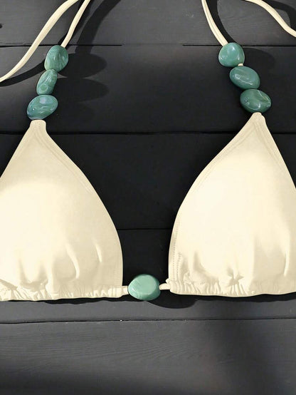 Swim Vcay Women's Summer Beach Halter Neck Tie Jade Marble Green Pattern Decor, Beach, Pool, Casual Party, Holiday, Spring/Summer