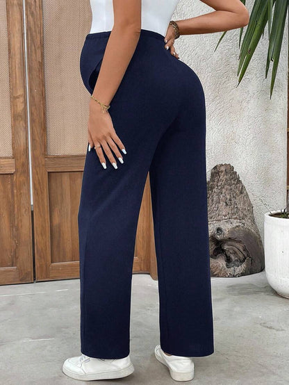 Burgundy Ultra High Waist Maternity Straight Leg Pants – Adjustable Medium Stretch Knitted Casual Trousers for Daily Wear & Fall Holidays